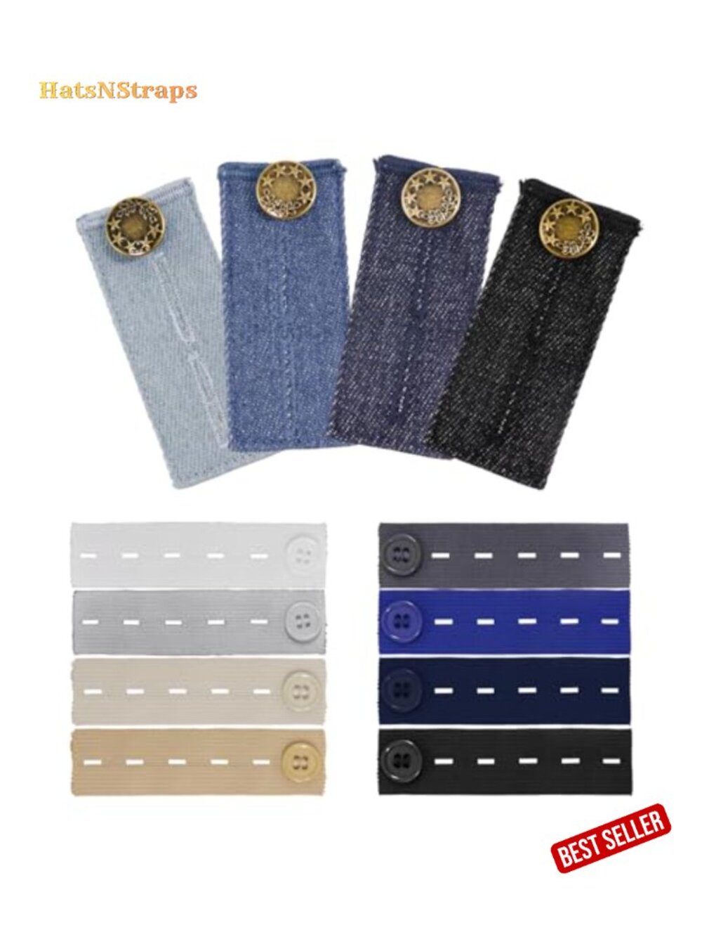 Waist Extender Set for Jeans & Pants - 12 Pcs Denim & Elastic